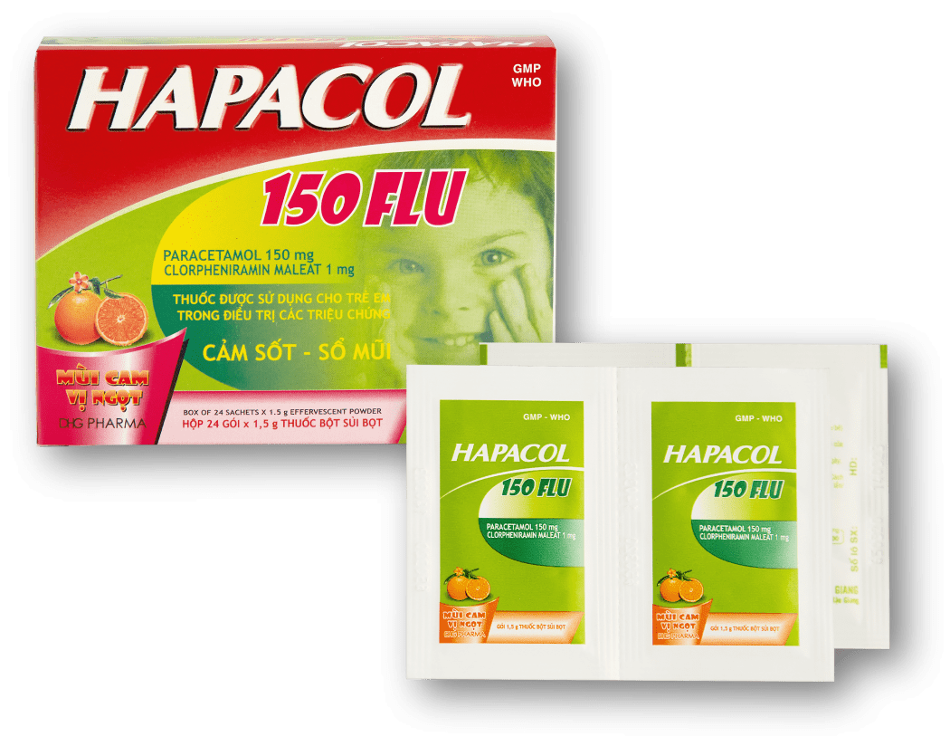Thuốc Hapacol 150 Flu, hay còn được nhận dạng là Hapacol xanh lá cây, là loại thuốc có hương thơm và vị ngọt giúp bé dễ uống hơn