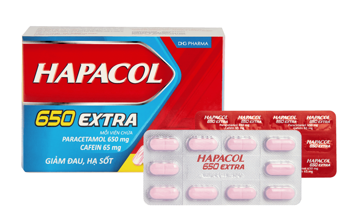 Thuốc hapacol 650mg paracetamol có tác dụng làm giảm các cơn đau đầu, đau họng, đau bụng kinh