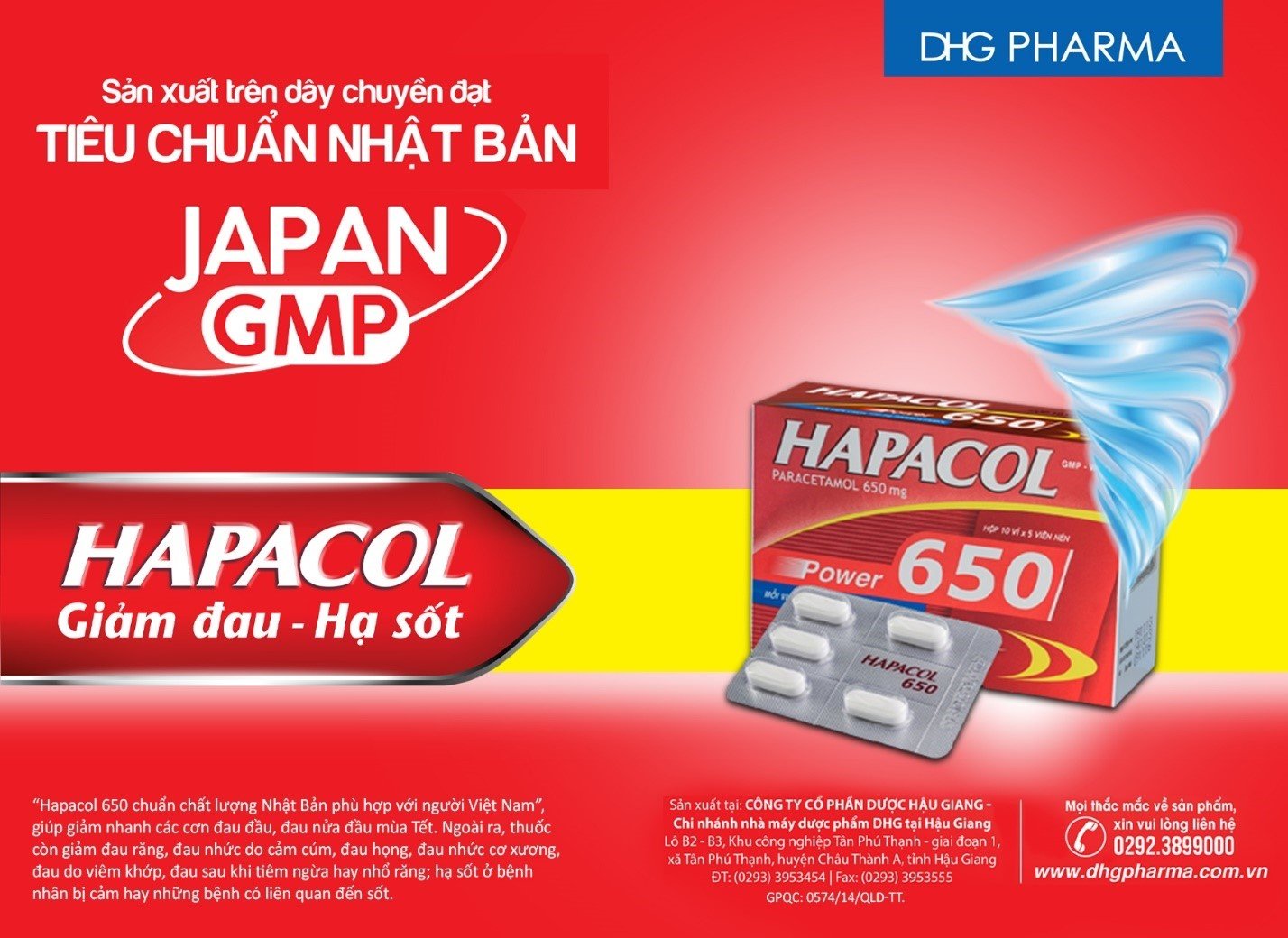 Sản phẩm Hapacol 650 giúp giảm cơn đau nhanh và hiệu quả